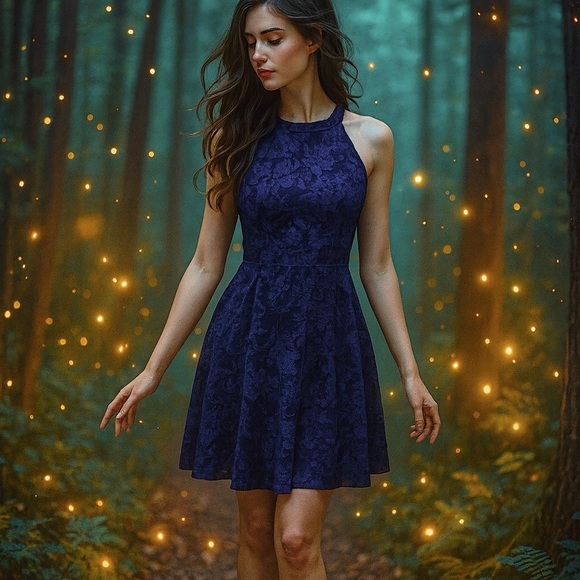 Altar’d State Crushed Velvet Skater Dress Twilight Halter Fit & Flare Luxe - Picture 1 of 8